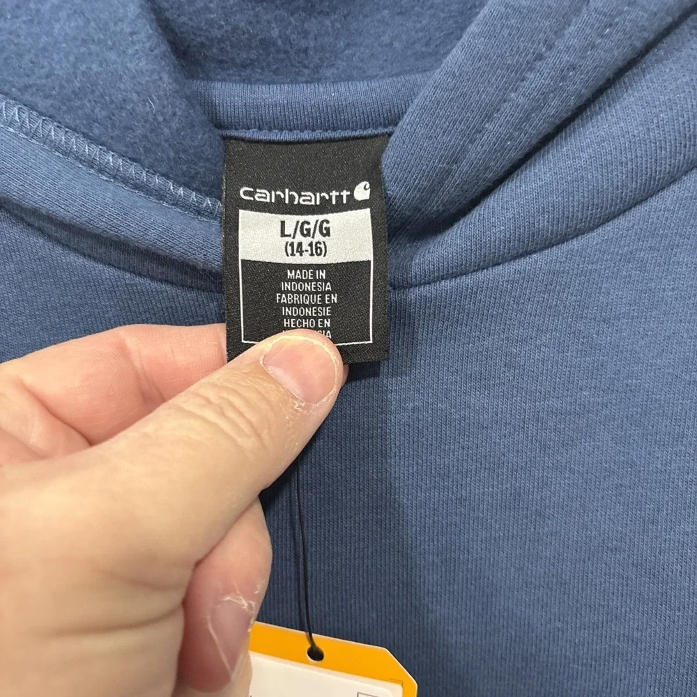 carhartt pullover sweatshirt, Youth Large, Steel Blue With Graphic Logo